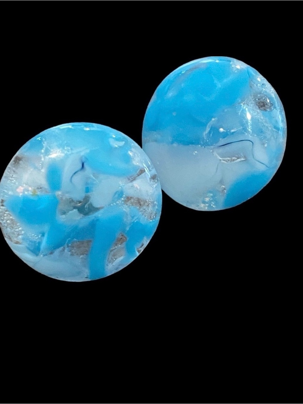 Hand-crafted Ocean Blue & White Glass Pierced "button” earrings NEW - Picture 8 of 8